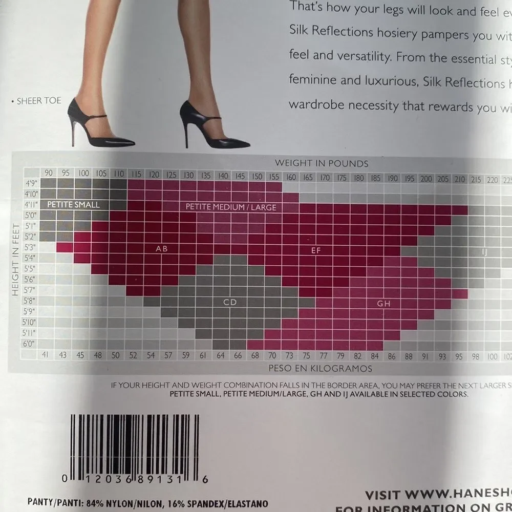 2 VTG Hanes Hosiery Silk Reflections‎ Control Top Pantyhose Sandalfoot size GH